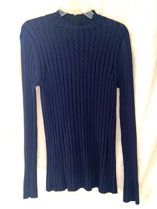 White House Black Market Tops - Navy/Indigo Ribbed Long-Sleeve Knit Sweater
